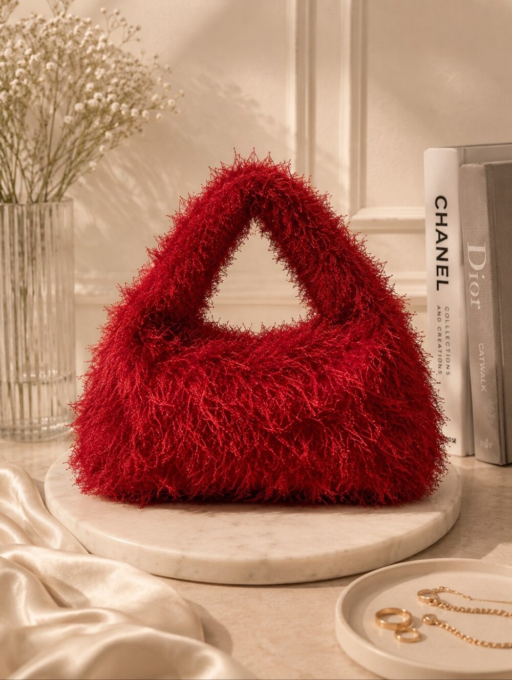 Fun Red Feather-Texture Womens Handbag